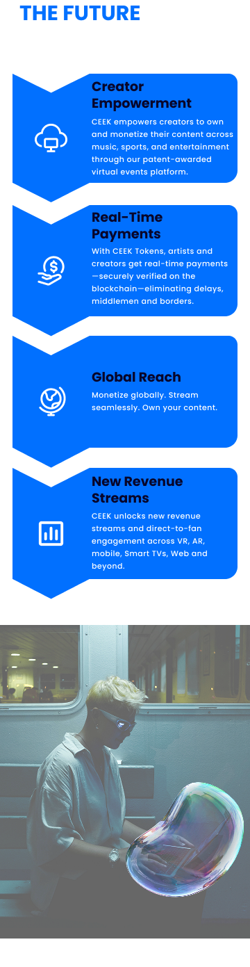 A woman sits on a train with a laptop in a bubble